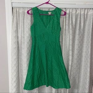 J. Crew Chevron Pleated Cotton Green Midi Dress